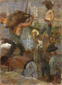 On the dock by Alessandro Milesi — hand-painted abstract oil painting reproduction on canvas