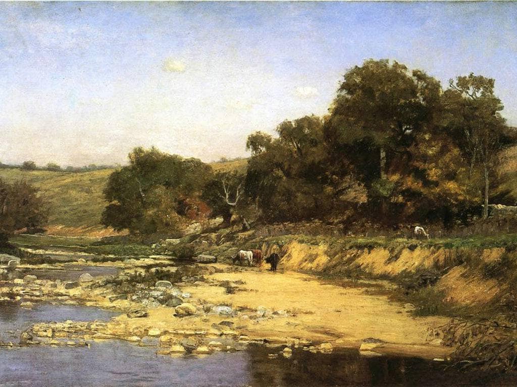 On the Muscatatuck by T. C. Steele — hand-painted animal oil painting reproduction on canvas