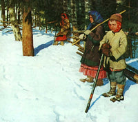 On the Raid by Nikolay Bogdanov-Belsky — hand-painted landscape oil painting reproduction on canvas