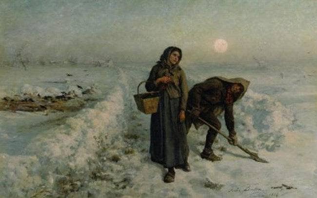 On the Road in Winter, Artois by Jules Breton — hand-painted animal oil painting reproduction on canvas
