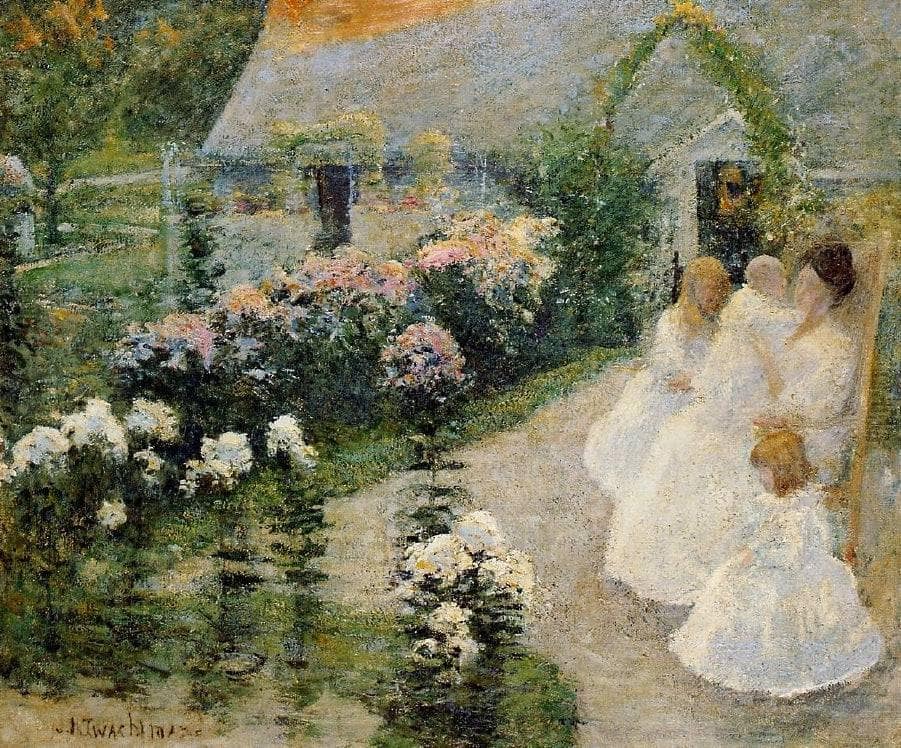 On the Terrace by John Henry Twachtman — hand-painted architectural oil painting reproduction on canvas