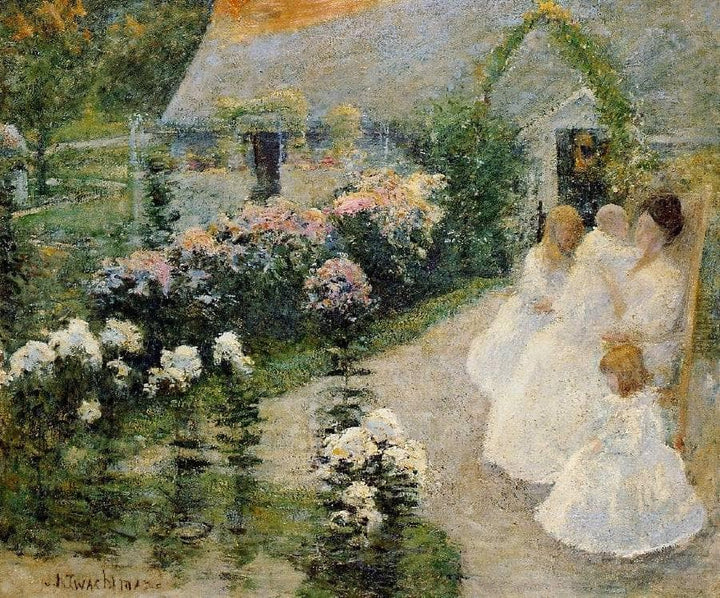 On the Terrace by John Henry Twachtman — hand-painted architectural oil painting reproduction on canvas