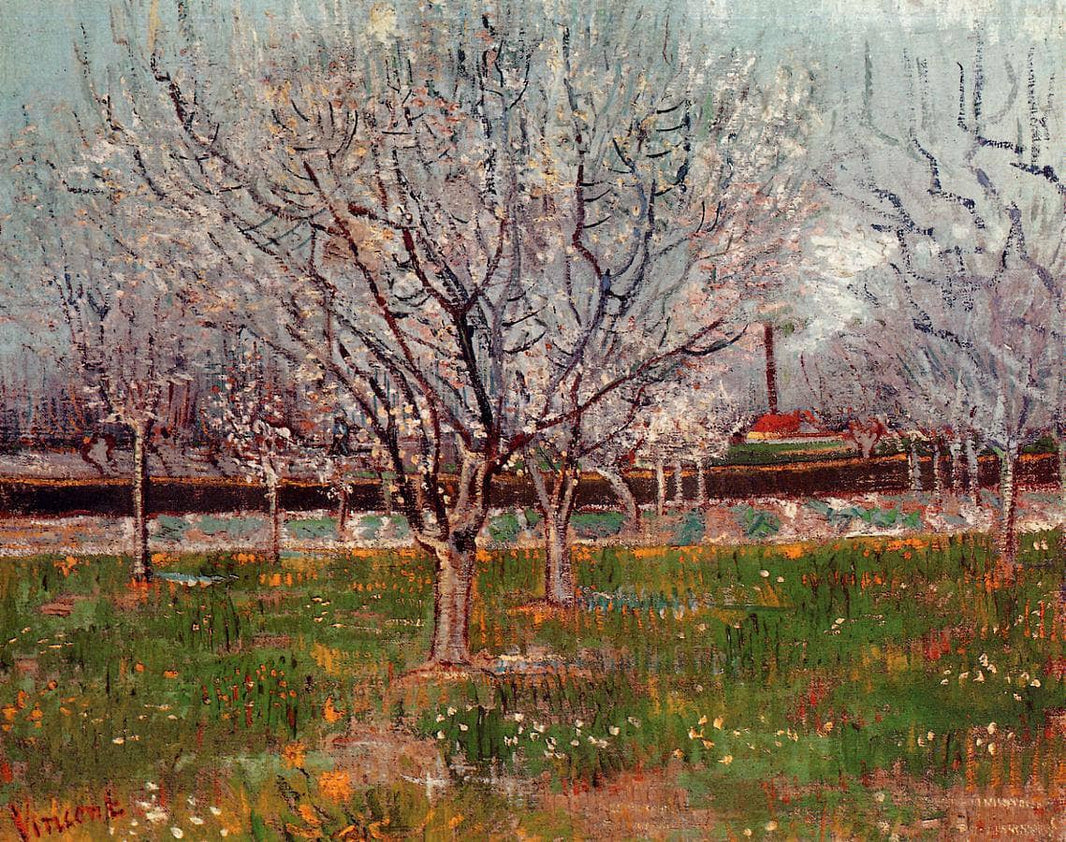 Orchard in Blossom (Plum Trees) by Vincent van Gogh — hand-painted botanical oil painting reproduction on canvas