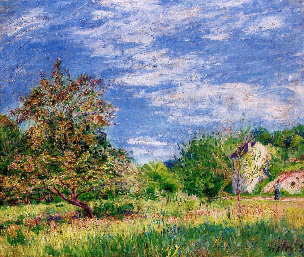 Orchard in Spring by Alfred Sisley — hand-painted botanical oil painting reproduction on canvas