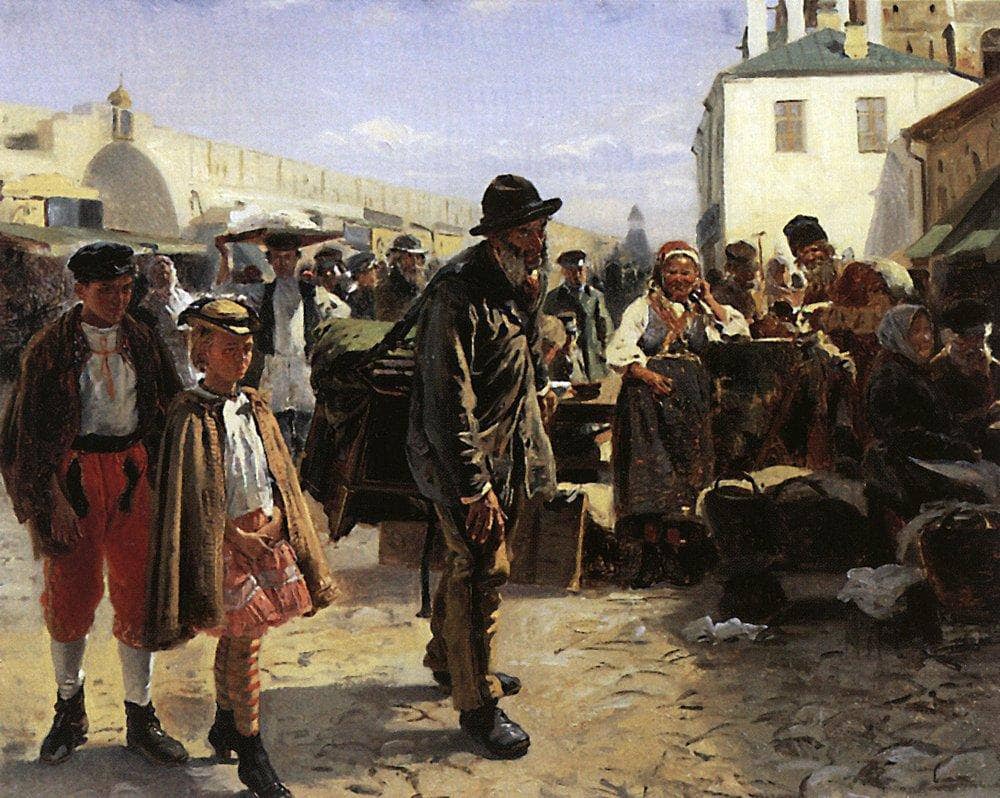 Organ grinder. Study for the painting "Market in Moscow" by Vladimir Makovsky — hand-painted architectural oil painting reproduction on canvas