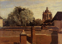 Orleans, View from a Window Overlooking the Saint Peterne Tower by Camille Corot — hand-painted architectural oil painting reproduction on canvas