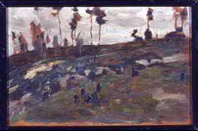 Ostrovenka suburbs by Nicholas Roerich — hand-painted landscape oil painting reproduction on canvas