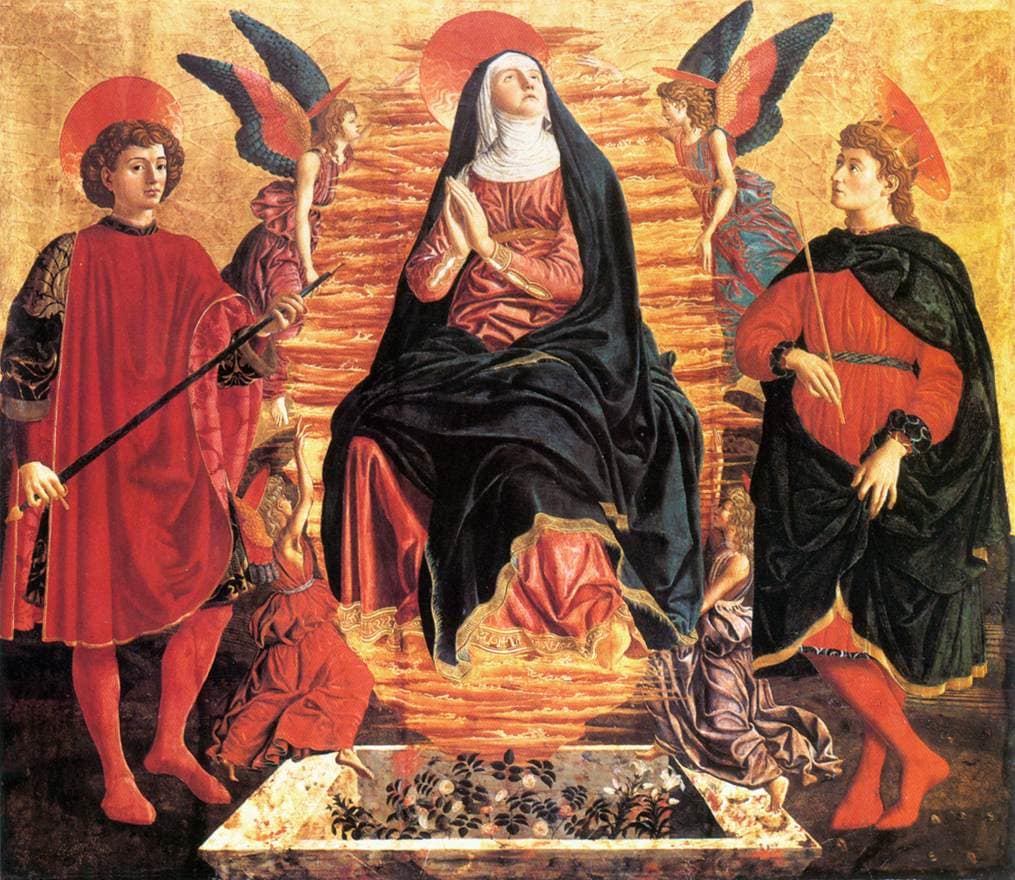 Our Lady of the Assumption with Saints Miniato and Julian by Andrea del Castagno — hand-painted cultural oil painting reproduction on canvas