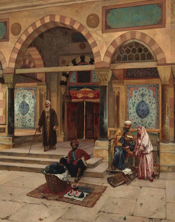 Outside the Mosque by Rudolf Ernst — hand-painted architectural oil painting reproduction on canvas