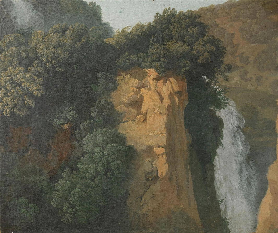 Overgrown Cliffs with a Waterfall in Italy (Tivoli) by Hendrik Voogd — hand-painted landscape oil painting reproduction on canvas