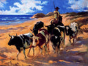 Oxen at the Beach by Joaquín Sorolla — hand-painted animal oil painting reproduction on canvas