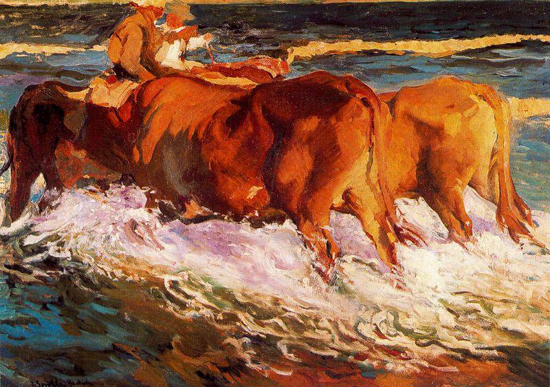 Oxen in the sea, study for âSun of afternoonâ - Joaquín Sorolla