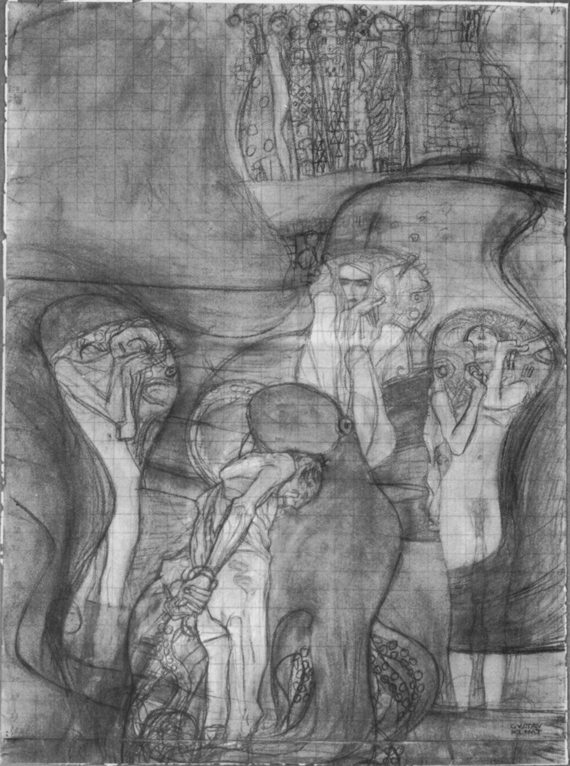 Painted composition draft Jusisprudenz - Gustav Klimt