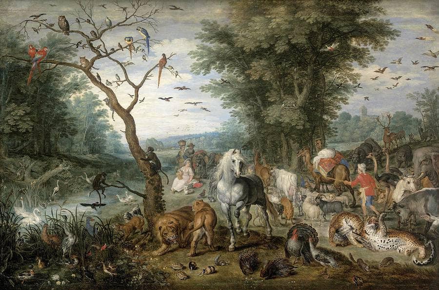 Paradise Landscape with the Animals Entering Noah's Ark by Jan Brueghel the Elder — hand-painted animal oil painting reproduction on canvas