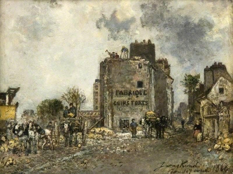 Paris, Demolition of the Rue des Francs-Bourgeois by Johan Jongkind — hand-painted landscape oil painting reproduction on canvas