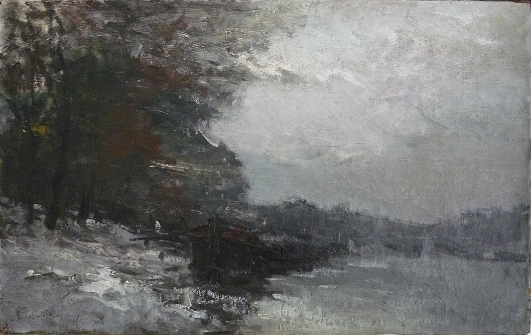 Paris, la Seine sous la Neige by Pierre-Jacques Pelletier — hand-painted landscape oil painting reproduction on canvas