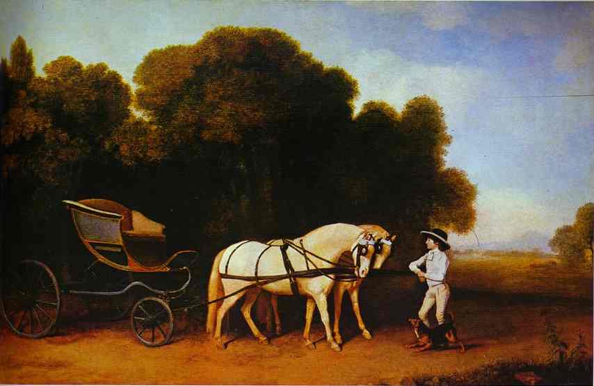 Park Phaeton with a Pair of Cream Pontes in Charge of a Stable Lad with a Dog - George Stubbs