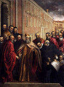 Pasquale Cicogna in Dogal Robes Visiting the Church and Hospital of the Crociferi by Palma il Giovane — group oil painting wall art, Mannerism Late Renaissance