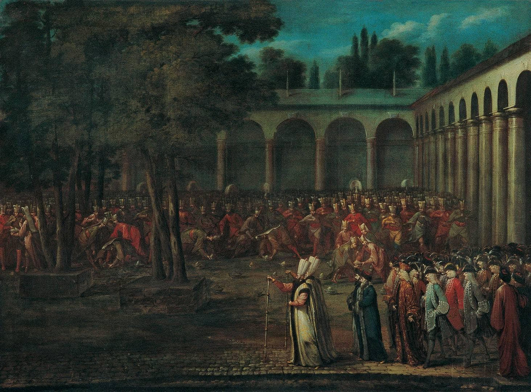 Passing the Ambassadorial Delegation through the Second Courtyard of TopkapÄ± Palace by Jean Baptiste Vanmour — hand-painted architectural oil painting reproduction on canvas