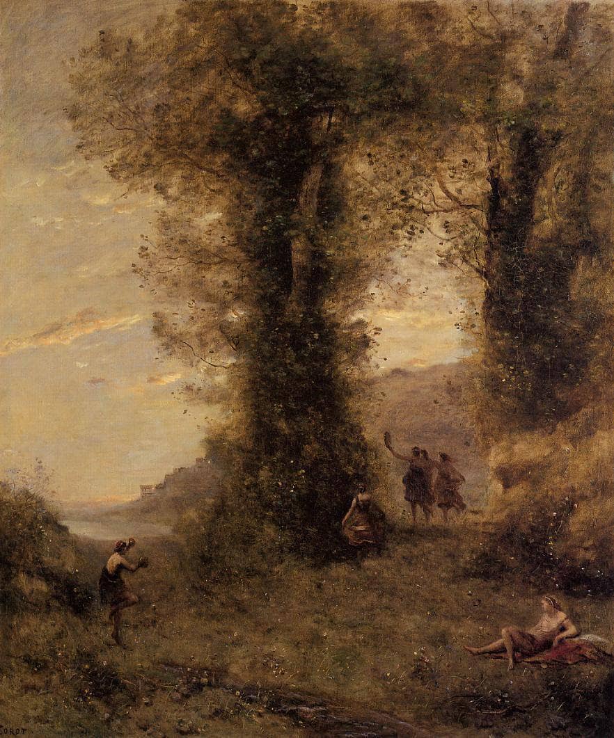 Pastorale by Camille Corot — hand-painted botanical oil painting reproduction on canvas