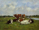 Pasturage on the Banks of the Touques by Eugene Boudin — vintage oil painting wall art, Impressionism