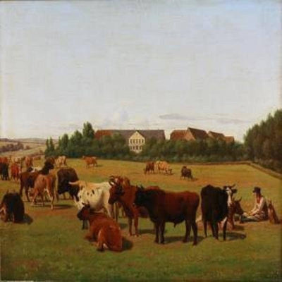 Pasture with cows backyard by Jørgen Sonne — oil painting reproduction