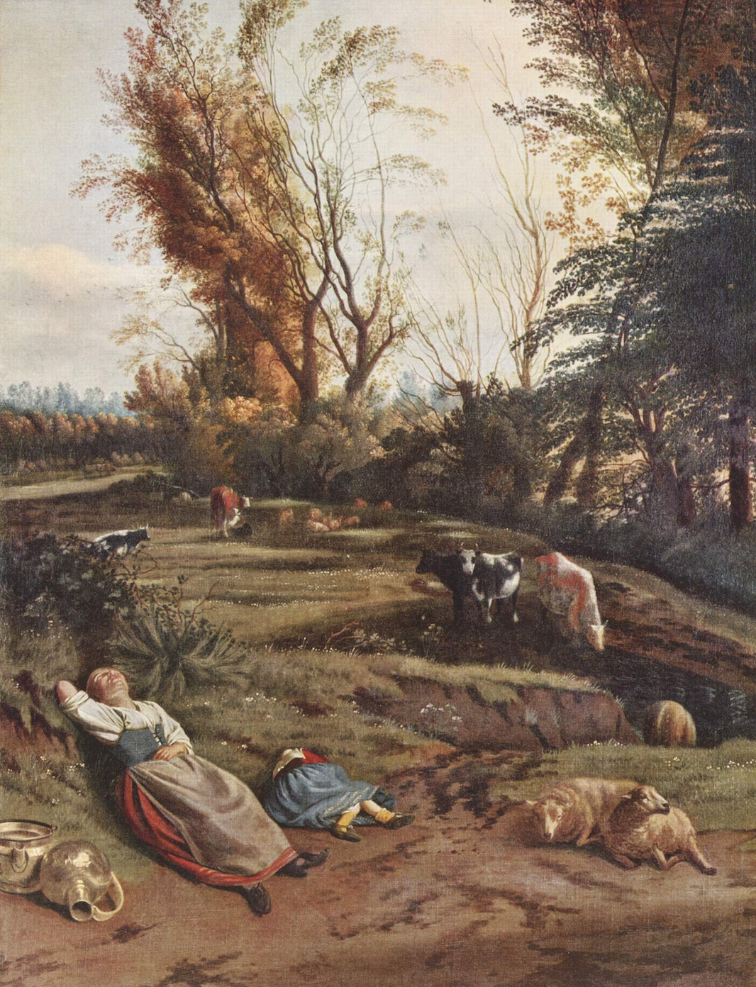 Pasture with two sleeping Shepherdesses by Jan Siberechts — hand-painted animal oil painting reproduction on canvas