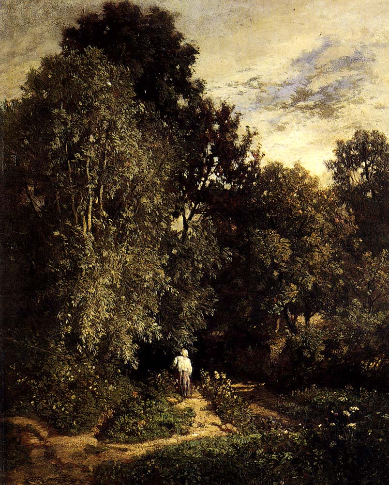 Path in a Small Wood by Constant Troyon — hand-painted botanical oil painting reproduction on canvas