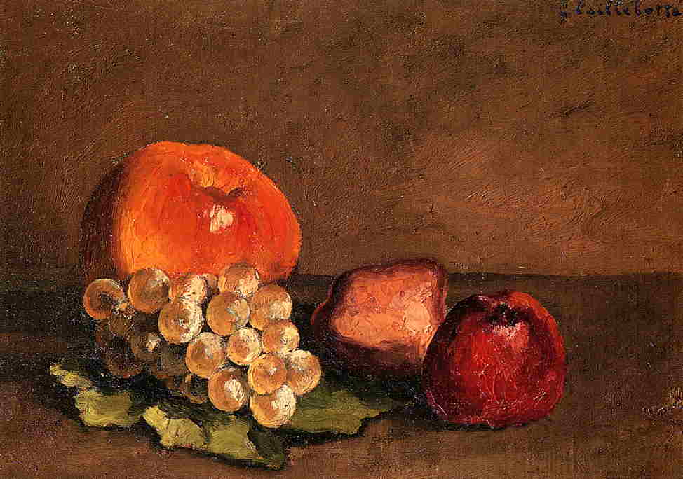 Peaches, Apples and Grapes on a Vine Leaf - Gustave Caillebotte