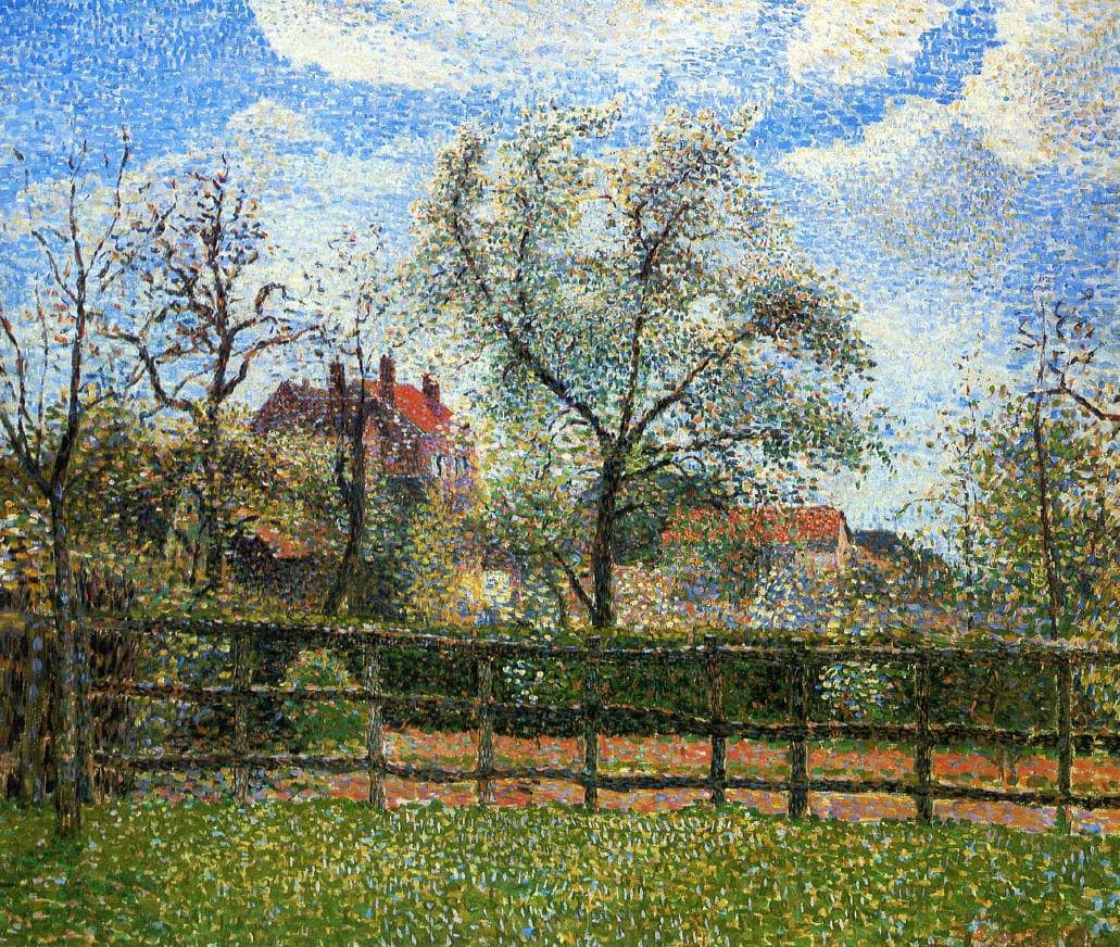 Pear Trees and Flowers at Eragny, Morning by Camille Pissarro — hand-painted botanical oil painting reproduction on canvas
