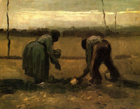 Peasant and Peasant Woman Planting Potatoes by Vincent van Gogh — hand-painted landscape oil painting reproduction on canvas
