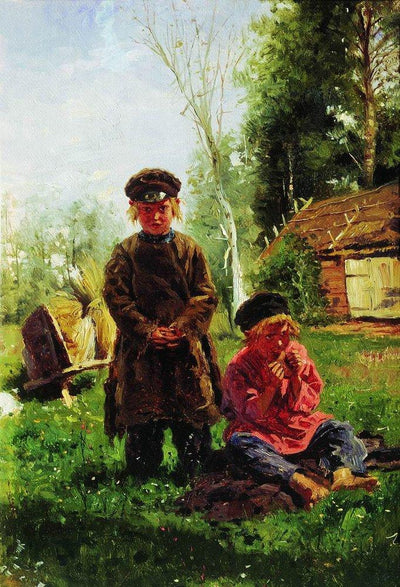 Peasant boys in home office