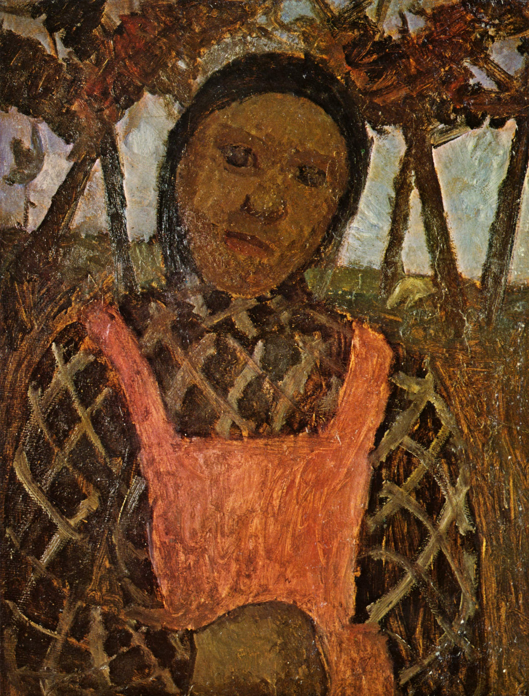 Peasant child with pink apron by Paula Modersohn-Becker — hand-painted portrait oil painting reproduction on canvas