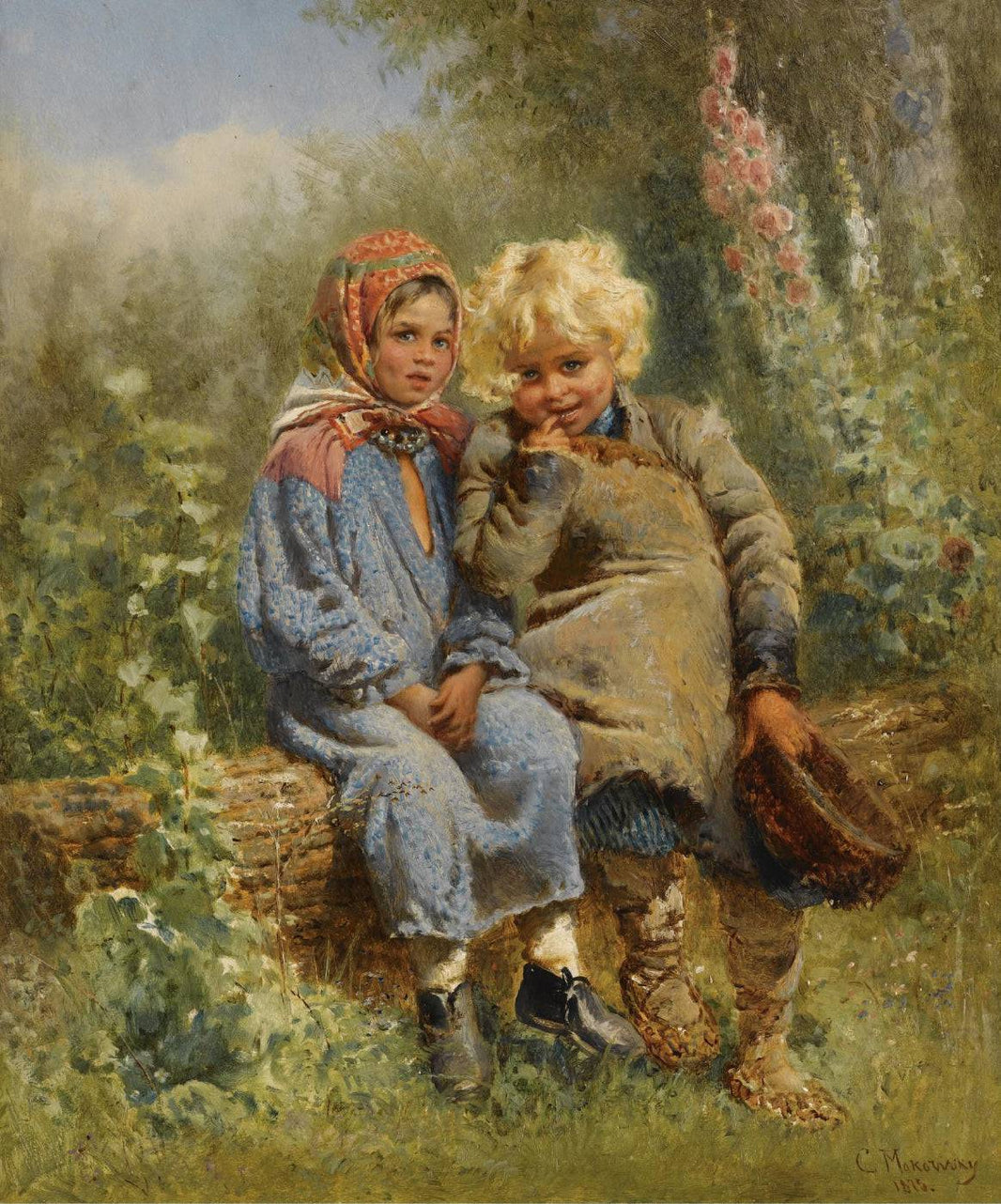 Peasant Children at rest by Konstantin Makovsky, hand-painted portrait oil painting reproduction on canvas