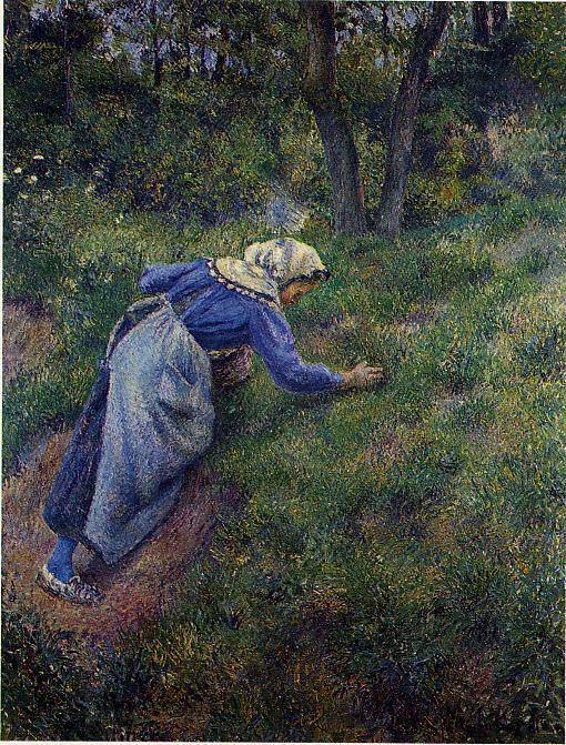 Peasant Gathering Grass - Camille Pissarro