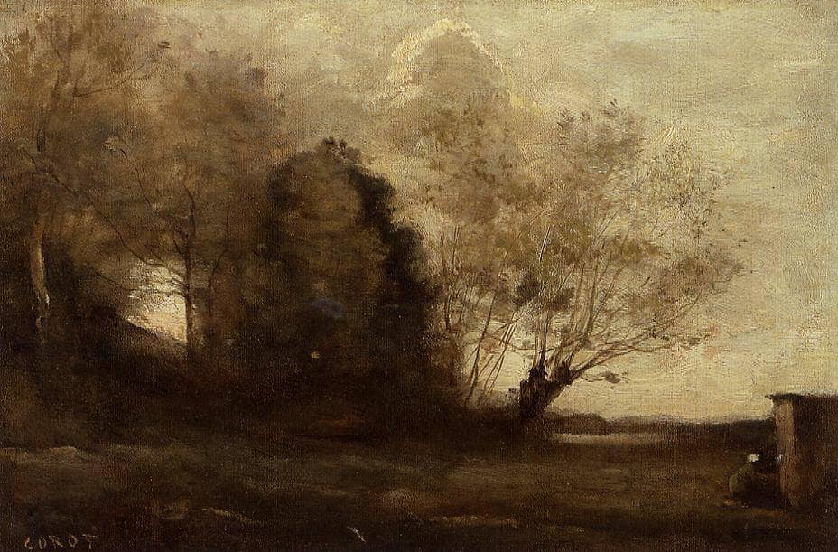 Peasant Girl near a Cabin by Camille Corot — hand-painted botanical oil painting reproduction on canvas