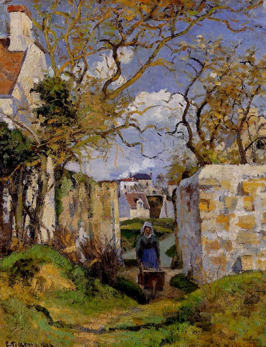 Peasant Pushing a Wheelbarrow, Maison Rondest, Pontoise - Camille Pissarro