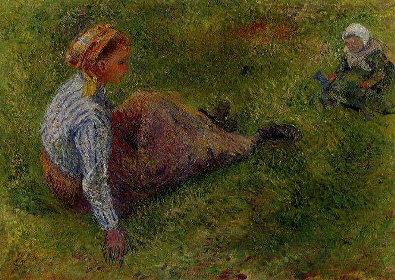 Peasant Sitting with Infant - Camille Pissarro