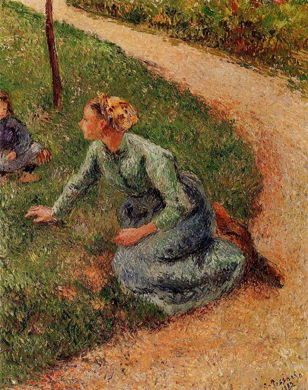 Peasant Trimming the Lawn - Camille Pissarro