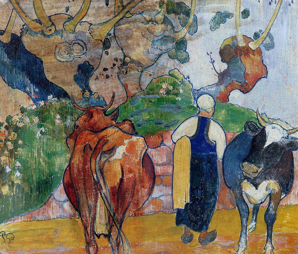 Peasant Woman and Cows in a Landscape - Paul Gauguin