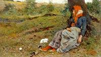 Peasant woman at rest by Silvestro Lega — hand-painted landscape oil painting reproduction on canvas
