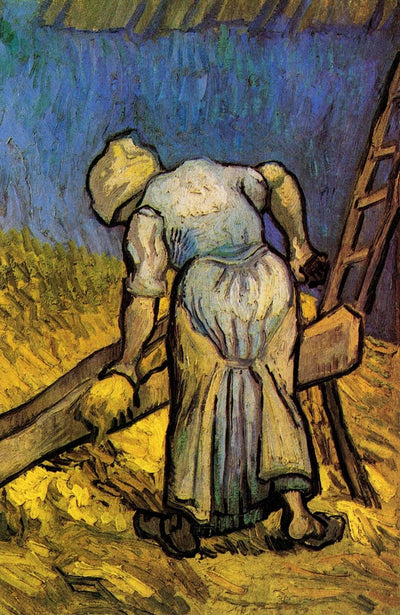 Peasant Woman Cutting Straw after Millet in apartment