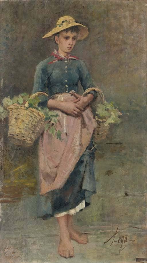 Peasant woman near Florence by Silvestro Lega — hand-painted portrait oil painting reproduction on canvas