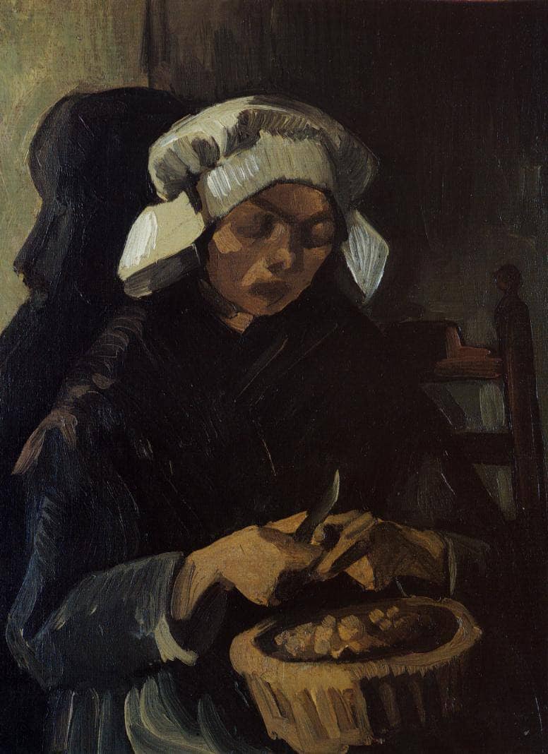 Peasant Woman Peeling Potatoes on gallery wrap