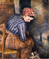 Peasant Woman Warming Herself by Camille Pissarro — hand-painted portrait oil painting reproduction on canvas