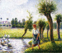 Peasant Woman Watching the Geese by Camille Pissarro — rural oil painting wall art, Impressionism