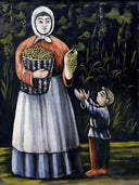 Peasant woman with boy by Niko Pirosmani — children oil painting wall art, Naïve Art Primitivism