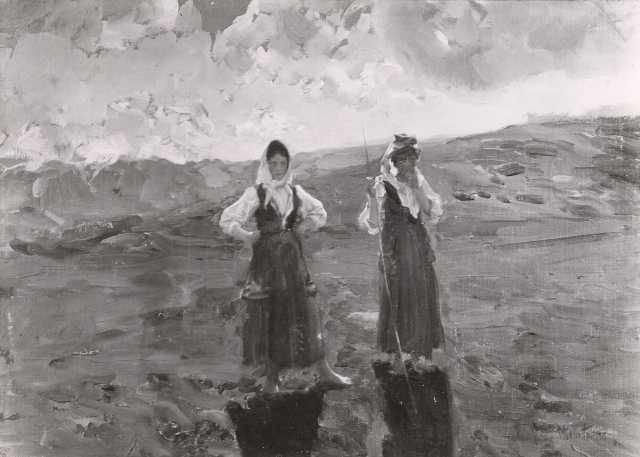 Peasant women in the backlight by Francesco Paolo Michetti — hand-painted landscape oil painting reproduction on canvas