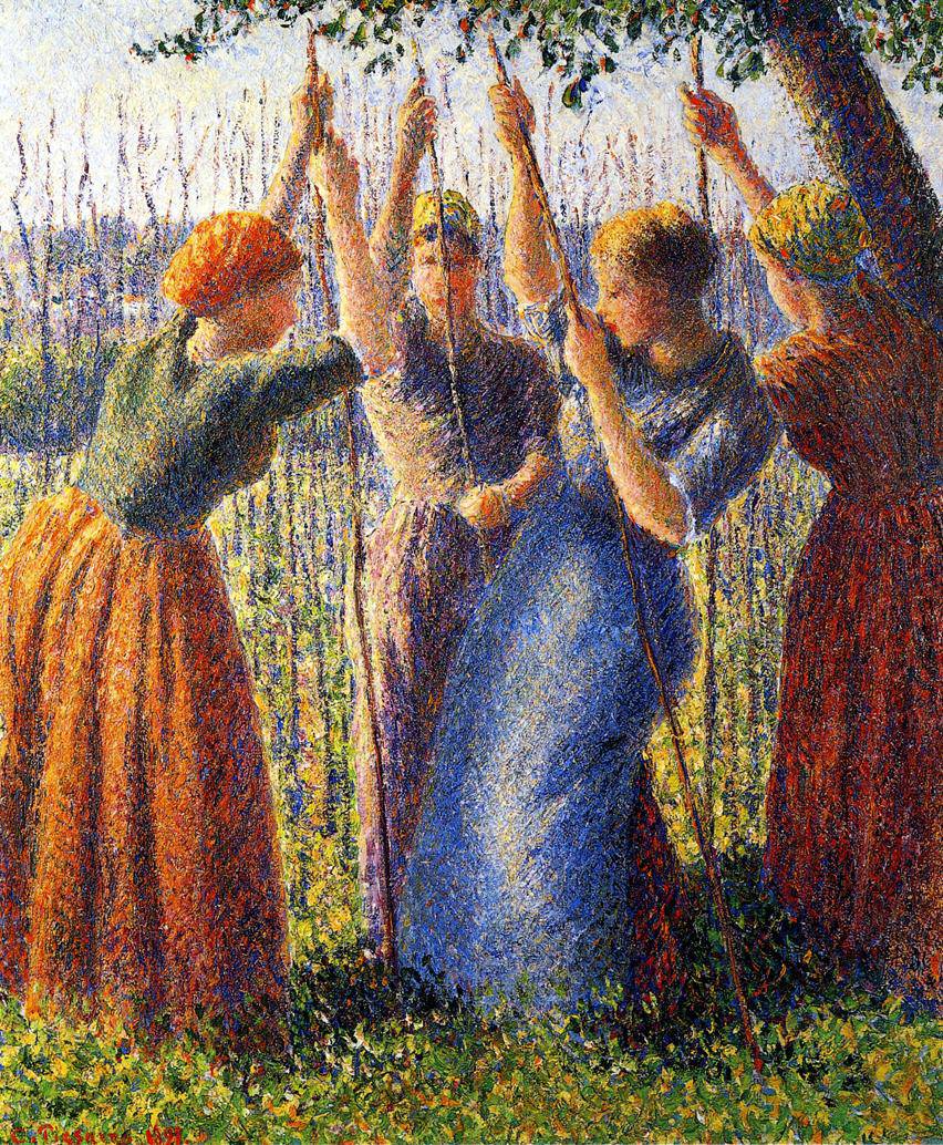 Peasant Women Planting Stakes - Camille Pissarro