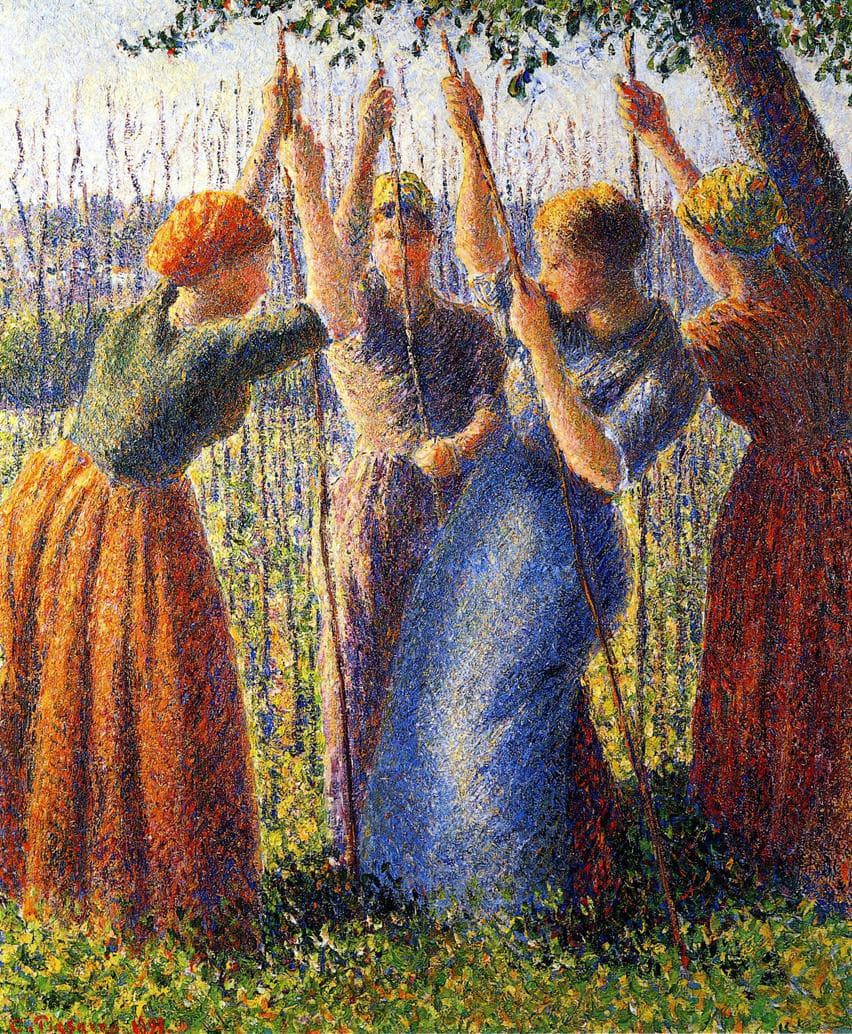 Peasant Women Planting Stakes by Camille Pissarro — hand-painted botanical oil painting reproduction on canvas